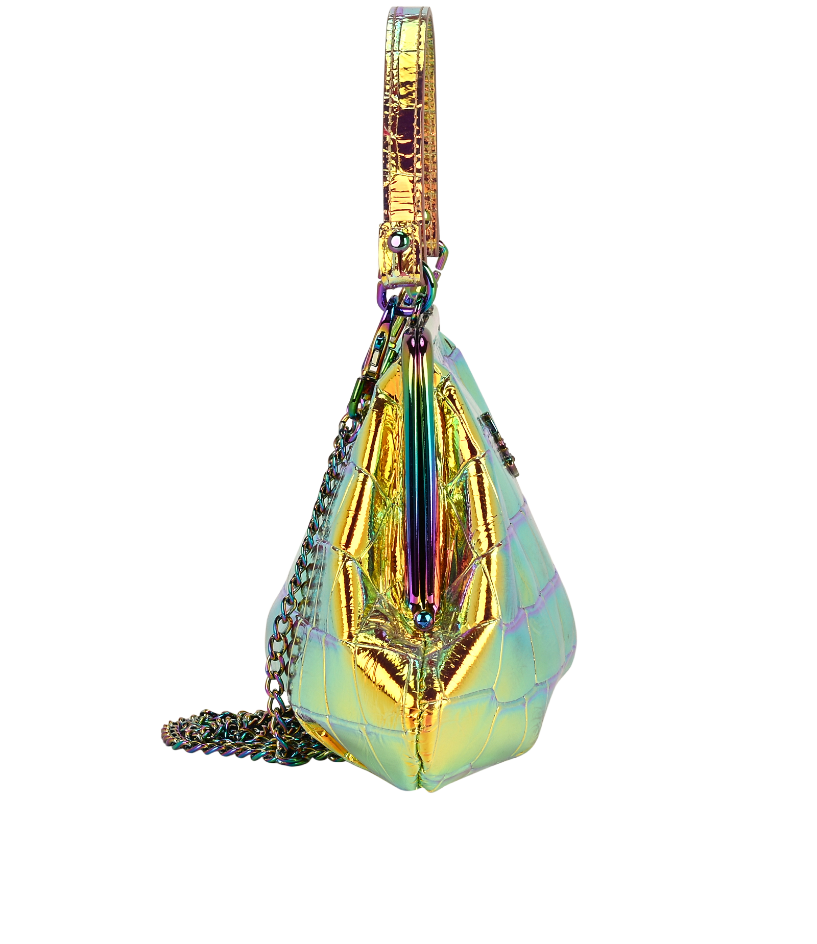 Granny Frame Purse, &pound;180, Handbags, Purple/Yellow, Leather, Side view